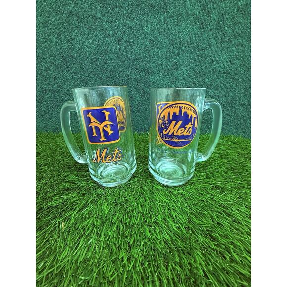 Vintage New York Mets 1969 World Series Champions Glass Beer Mug Set Of 2 - Picture 1 of 4